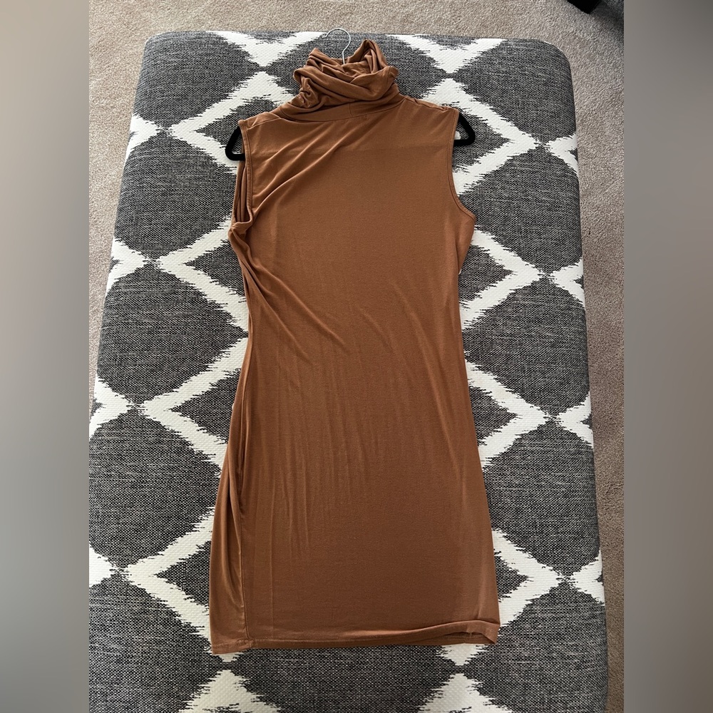 BooHoo Tan Dress with Turtle Neck Fit